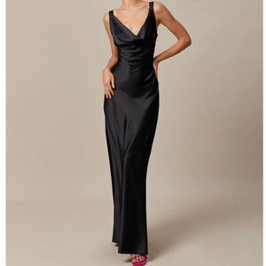 NWT Black Cowl Neck Sheath Satin Maxi Dress